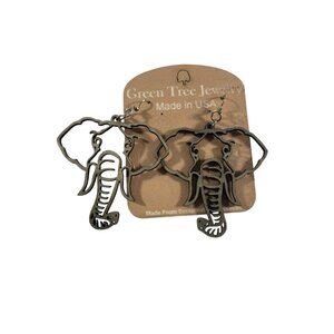 Green Tree Wood Elephant Cutout Dangle Earrings Safari Nature Animal USA NEW